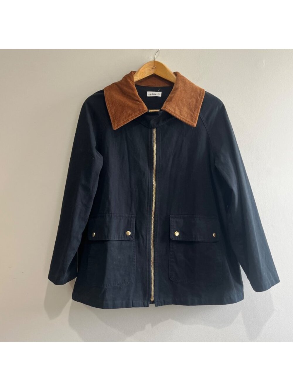 In loom Chore Jacket Womens S Navy Full Zip Corduroy Collar Pocktets